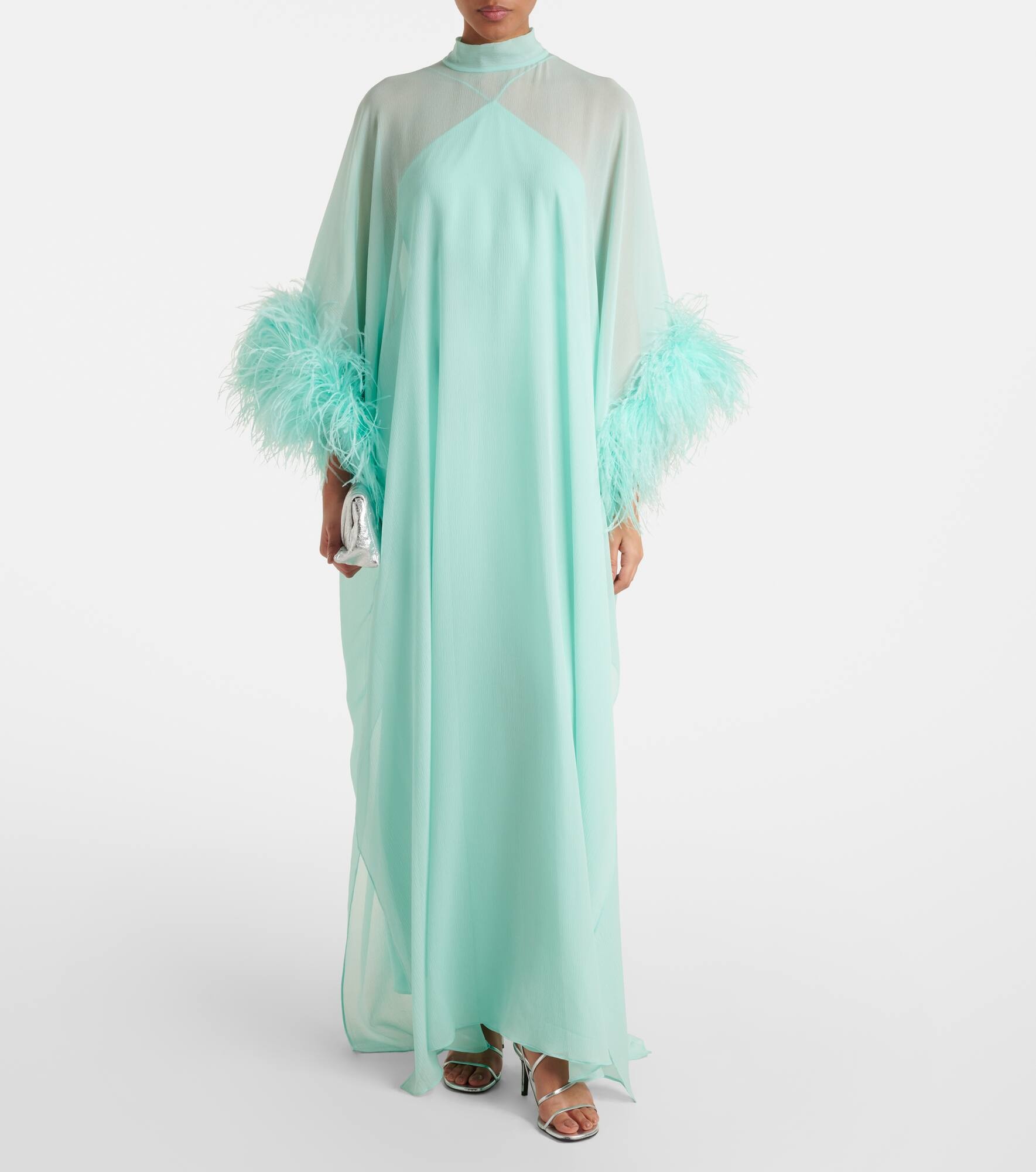 Penelope feather-trimmed silk kaftan - 2