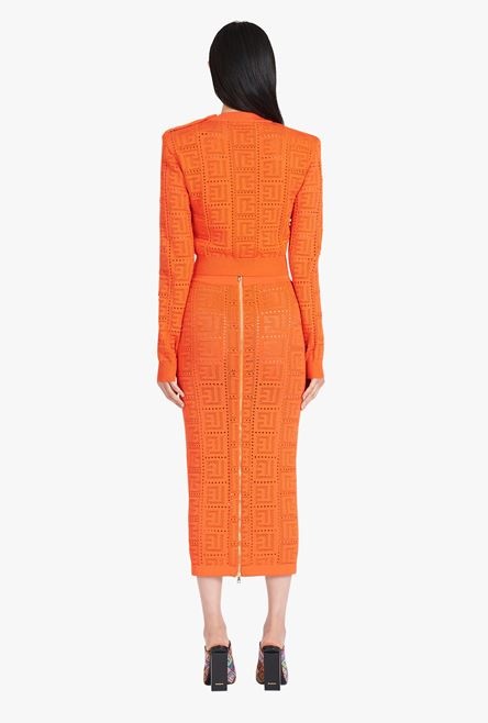 Cropped dark orange eco-designed sweater with Balmain monogram - 3