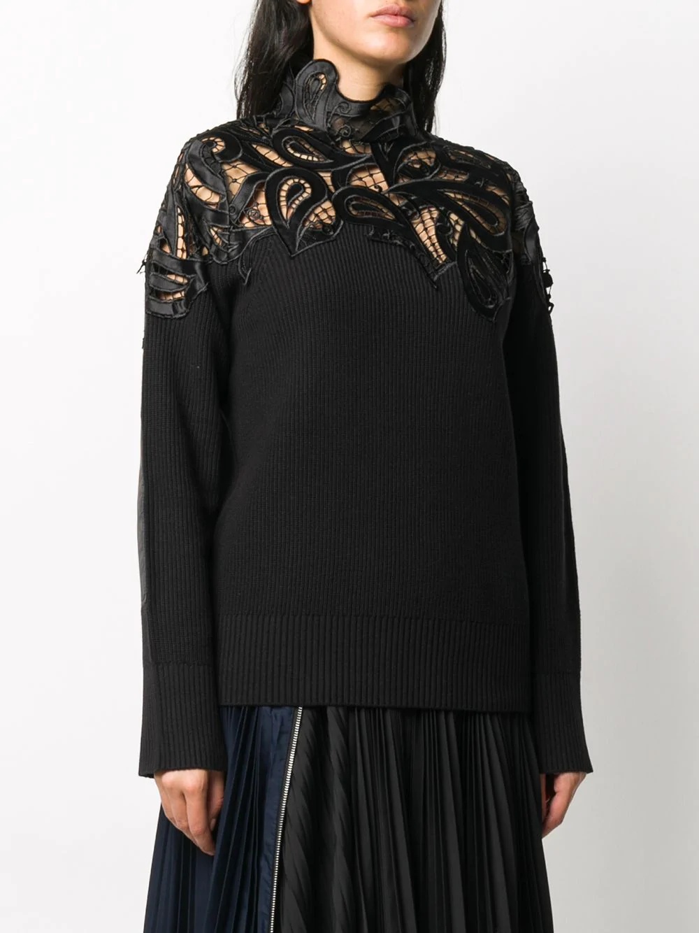 embroidered panel ribbed knit jumper - 3