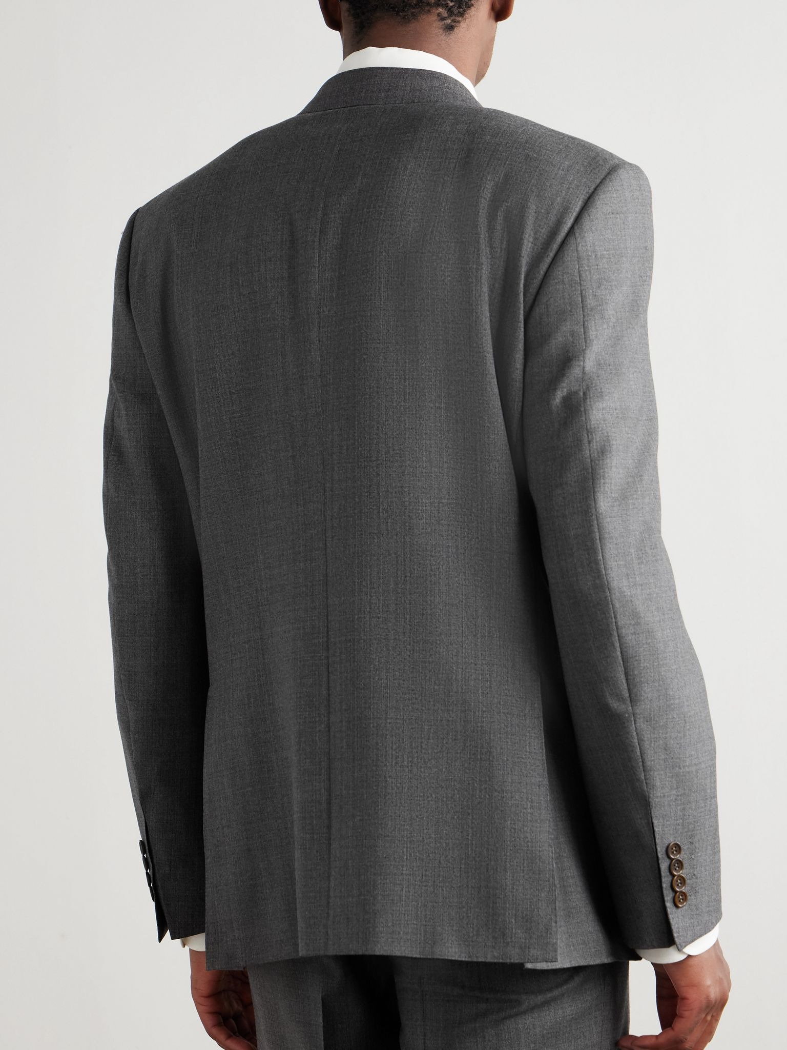 Double-Breasted Wool Suit Jacket Gray - 3