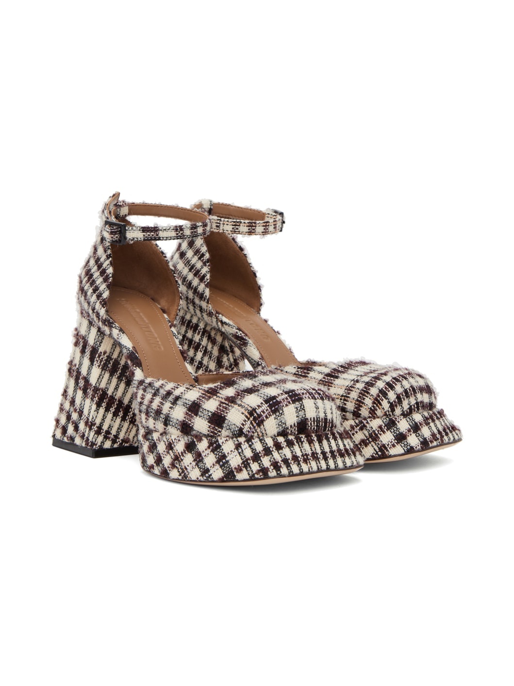 Off-White & Burgundy Platform Heels - 4