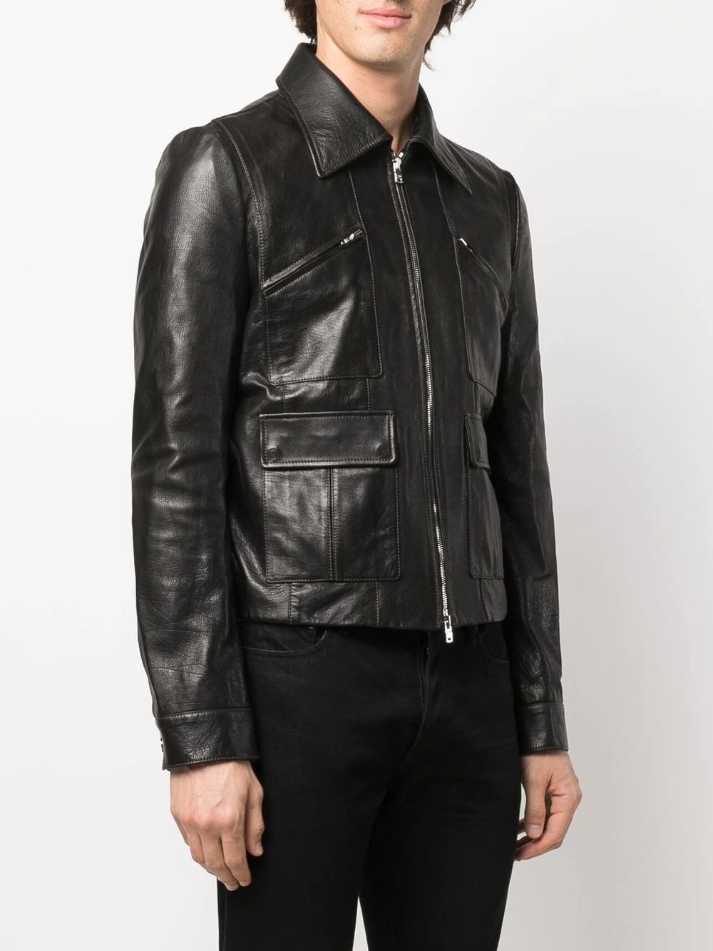 zip-up leather jacket - 3