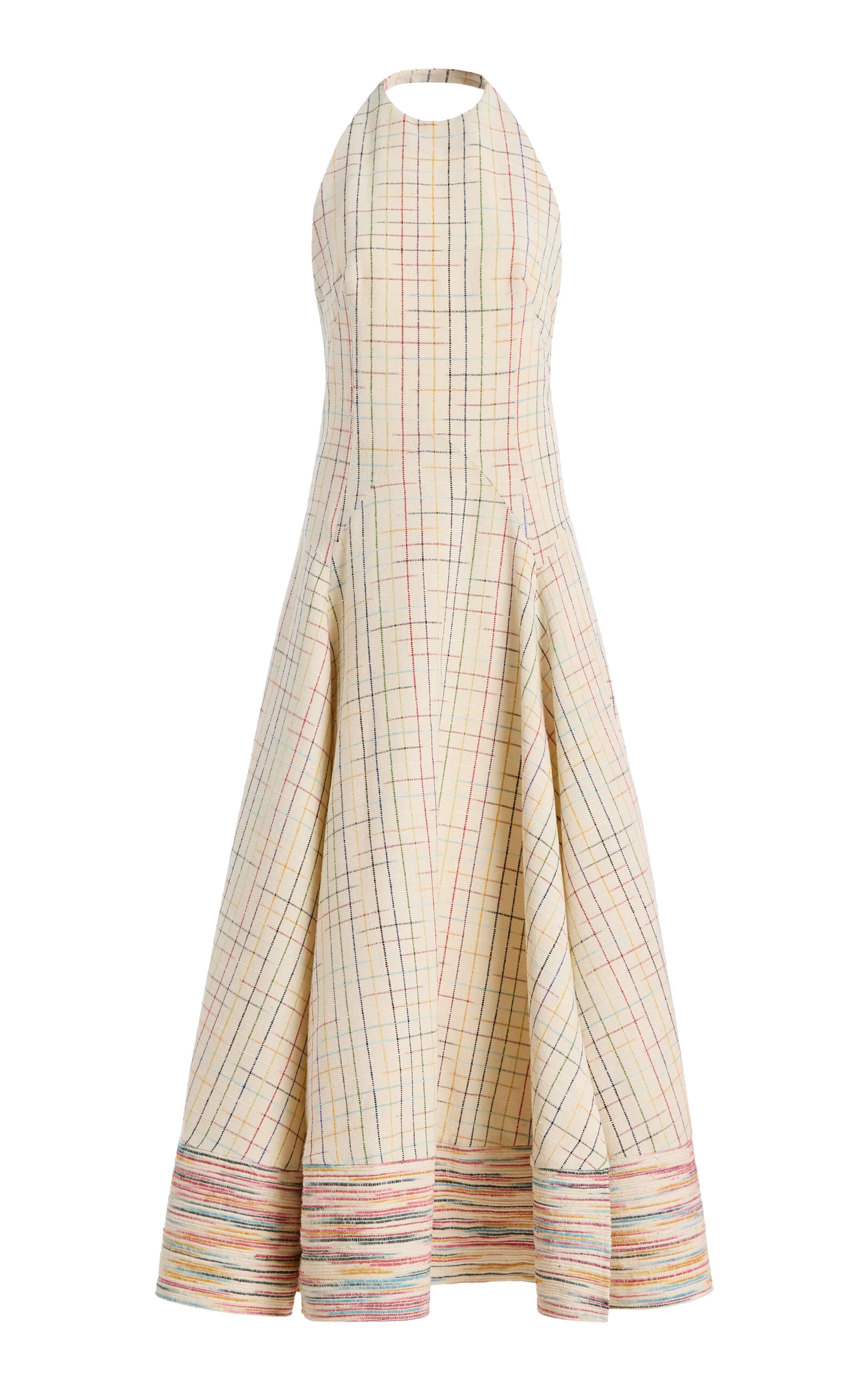 Full Sweep Checked Silk Maxi Halter Dress multi - 1