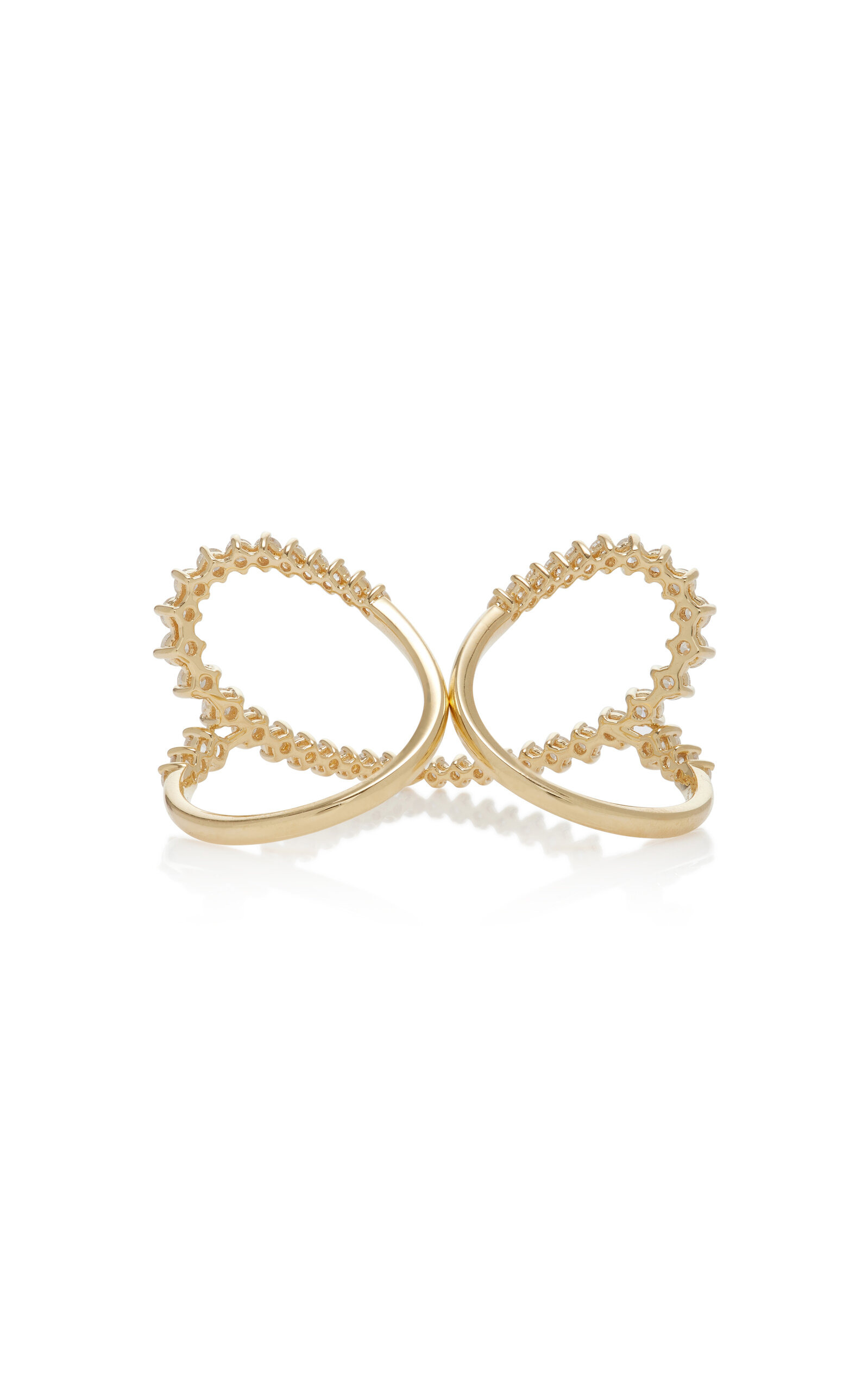 18K Yellow Gold Diamond Double Heart Ring gold - 5