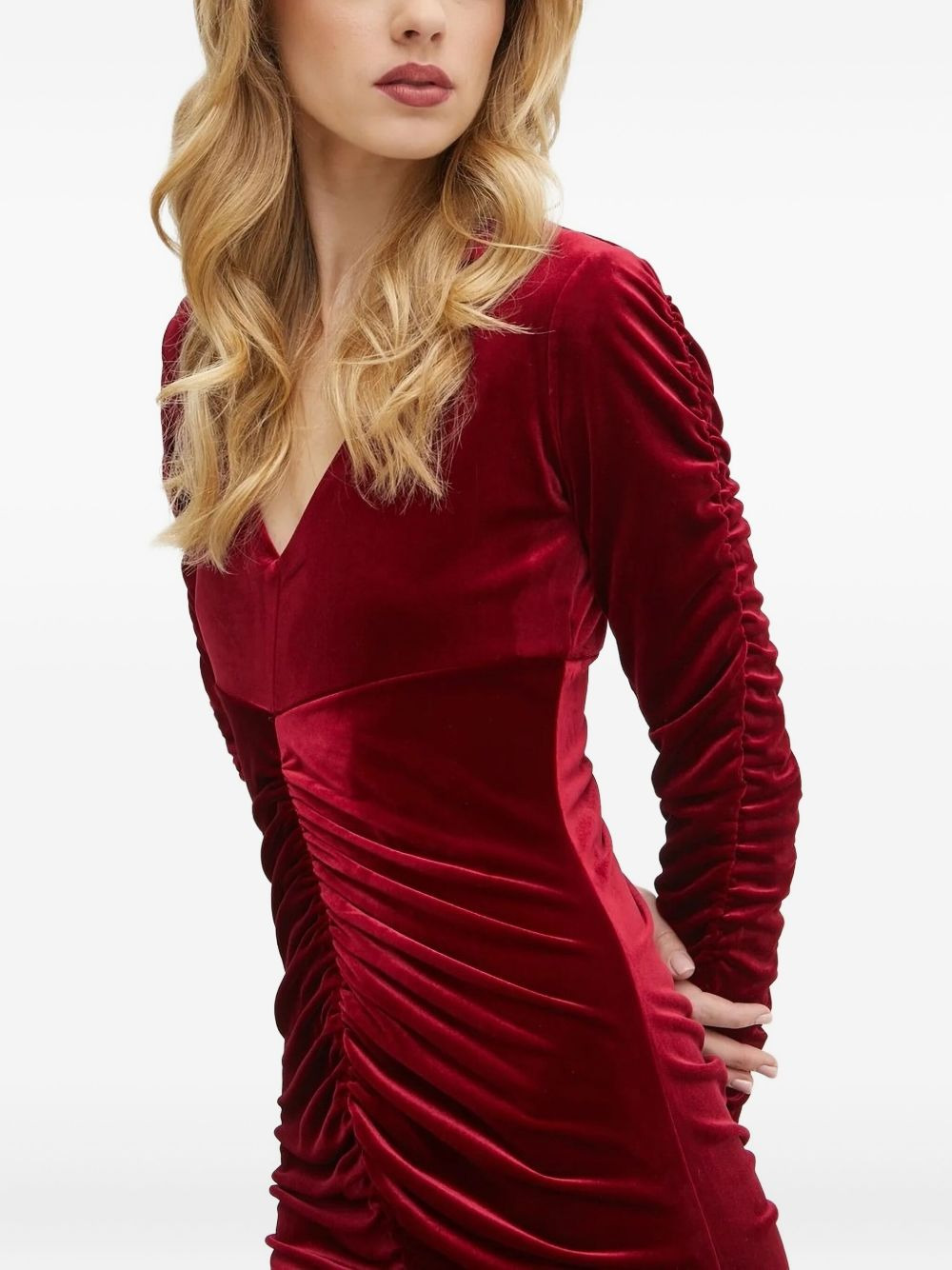 long-sleeve ruched-velvet mini dress - 3