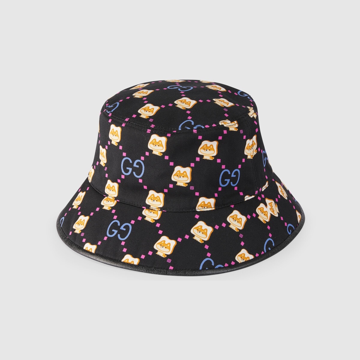 Cotton bucket hat with GG animal print - 1