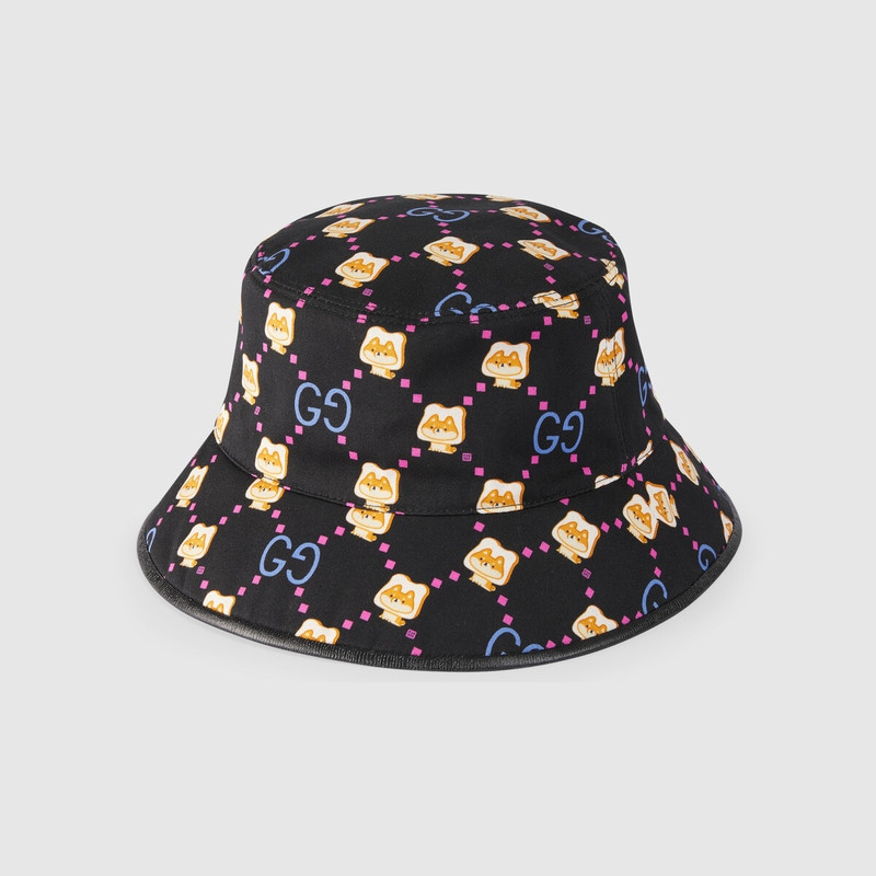 Cotton bucket hat with GG animal print 1
