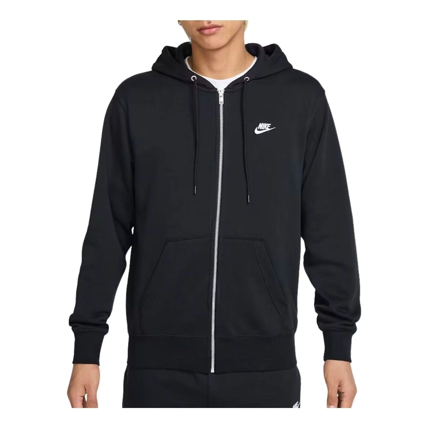 Nike Club Zip-up Terry Hooded Top 'Black White' FN3885-010 - 1