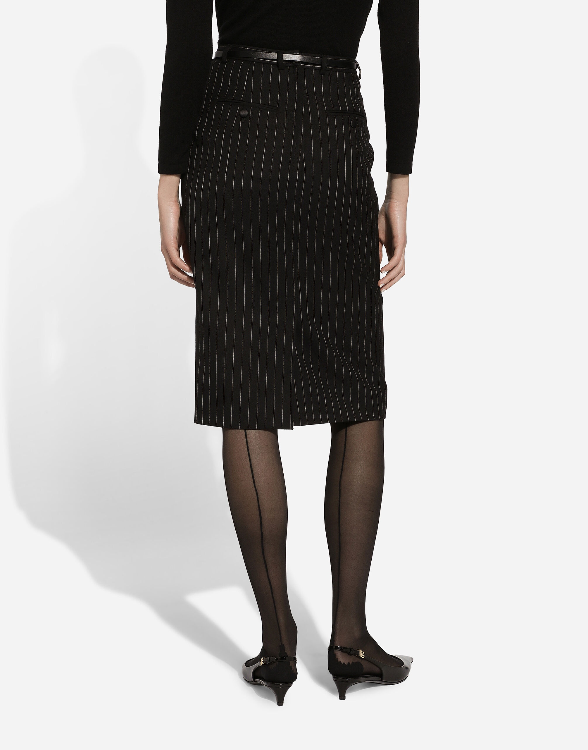 Pinstripe wool calf-length skirt - 3