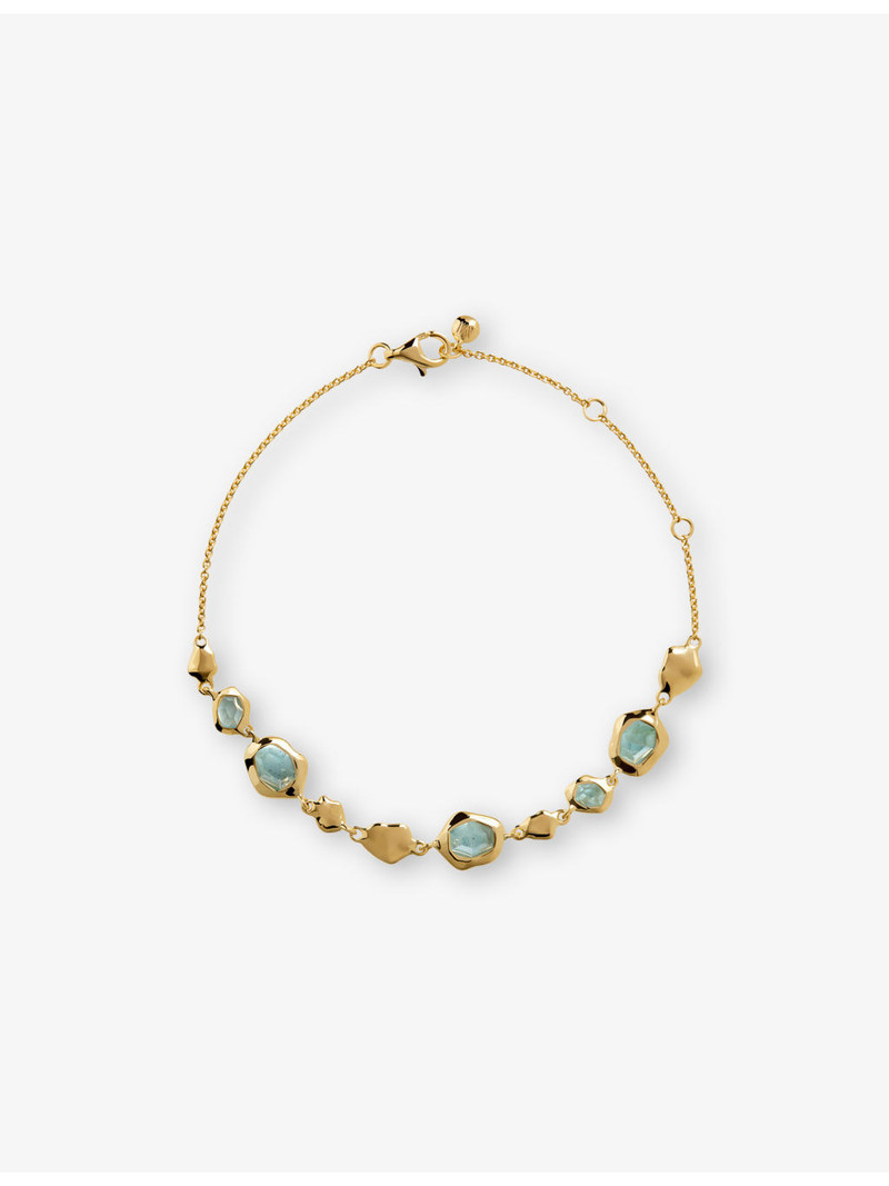 Odyssey Pebbled 18ct Yellow-Gold Vermeil and Aquamarine Chain Bracelet 1
