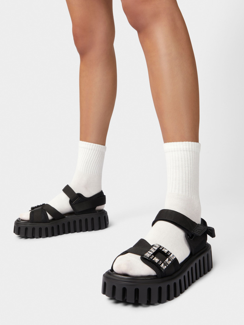 Roger Vivier Viv' Go-Thick Trekky Strass Buckle Sandals in Technical Fabric outlook
