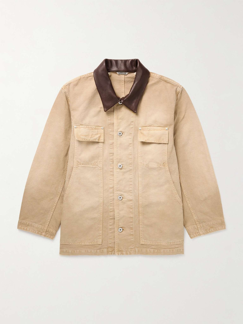 Oversized Leather-Trimmed Cotton-Canvas Jacket 1