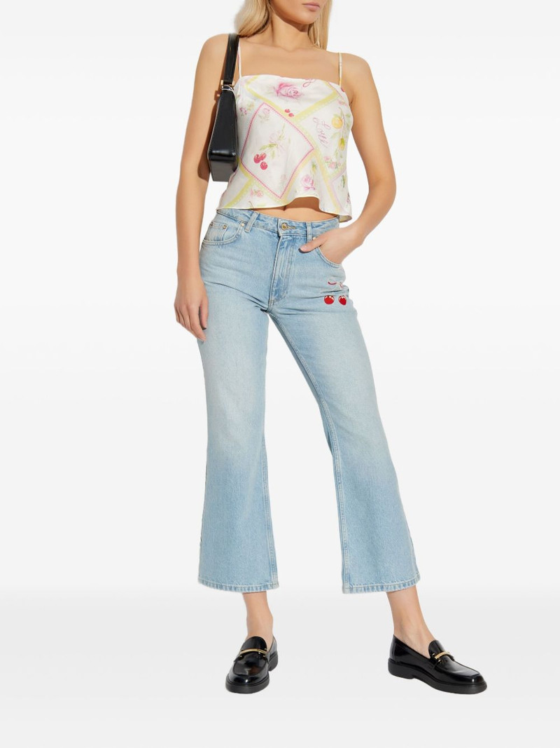 LoveShackFancy cherry-embroidery jeans outlook