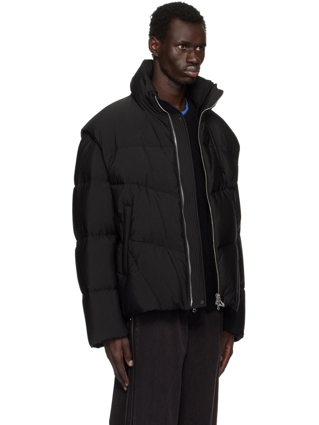 Black Detachable Sleeves Jacket - 2