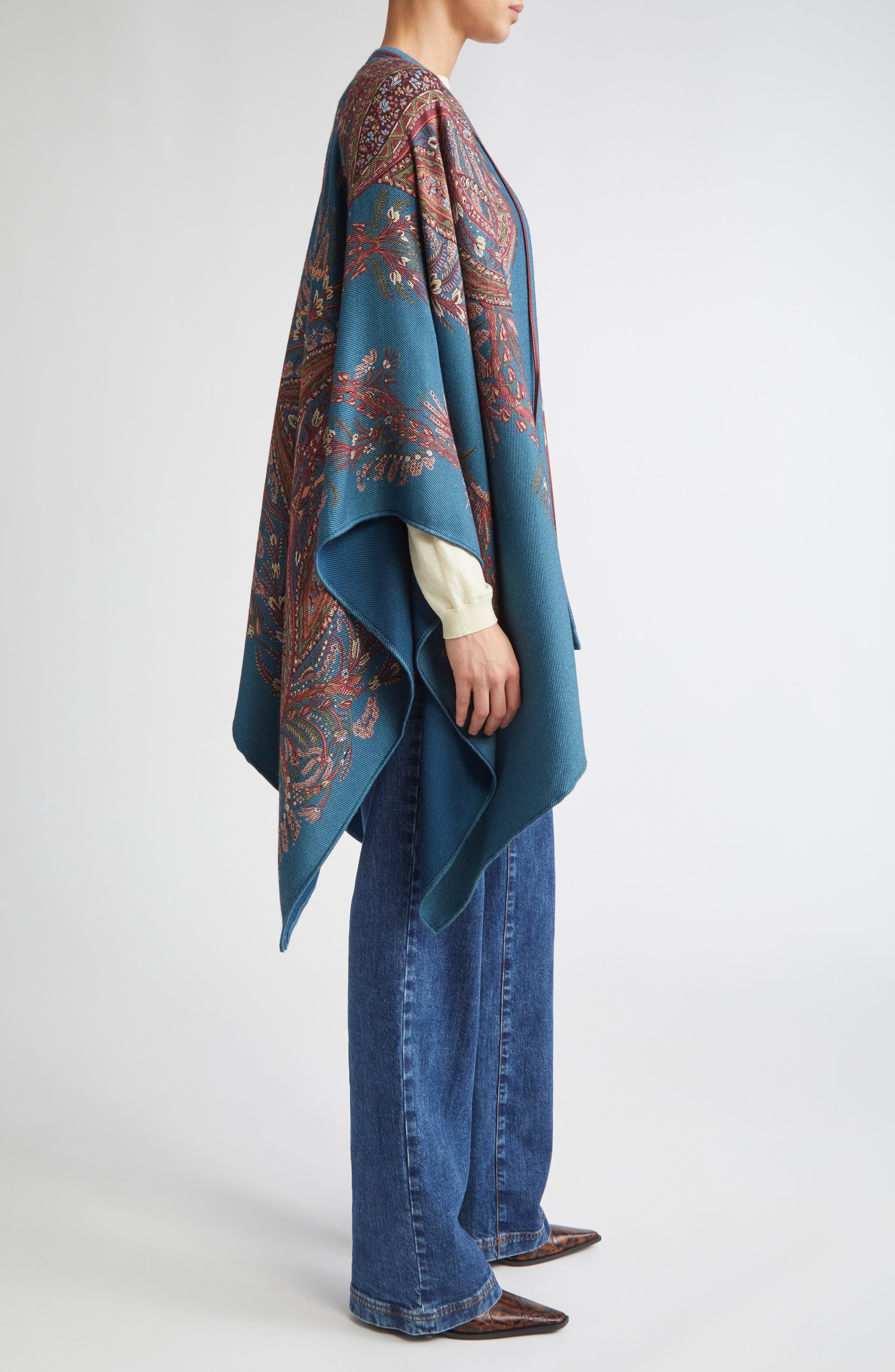 Etro Paisley Print Cape in X0883 Print On Blue Base at Nordstrom - 3