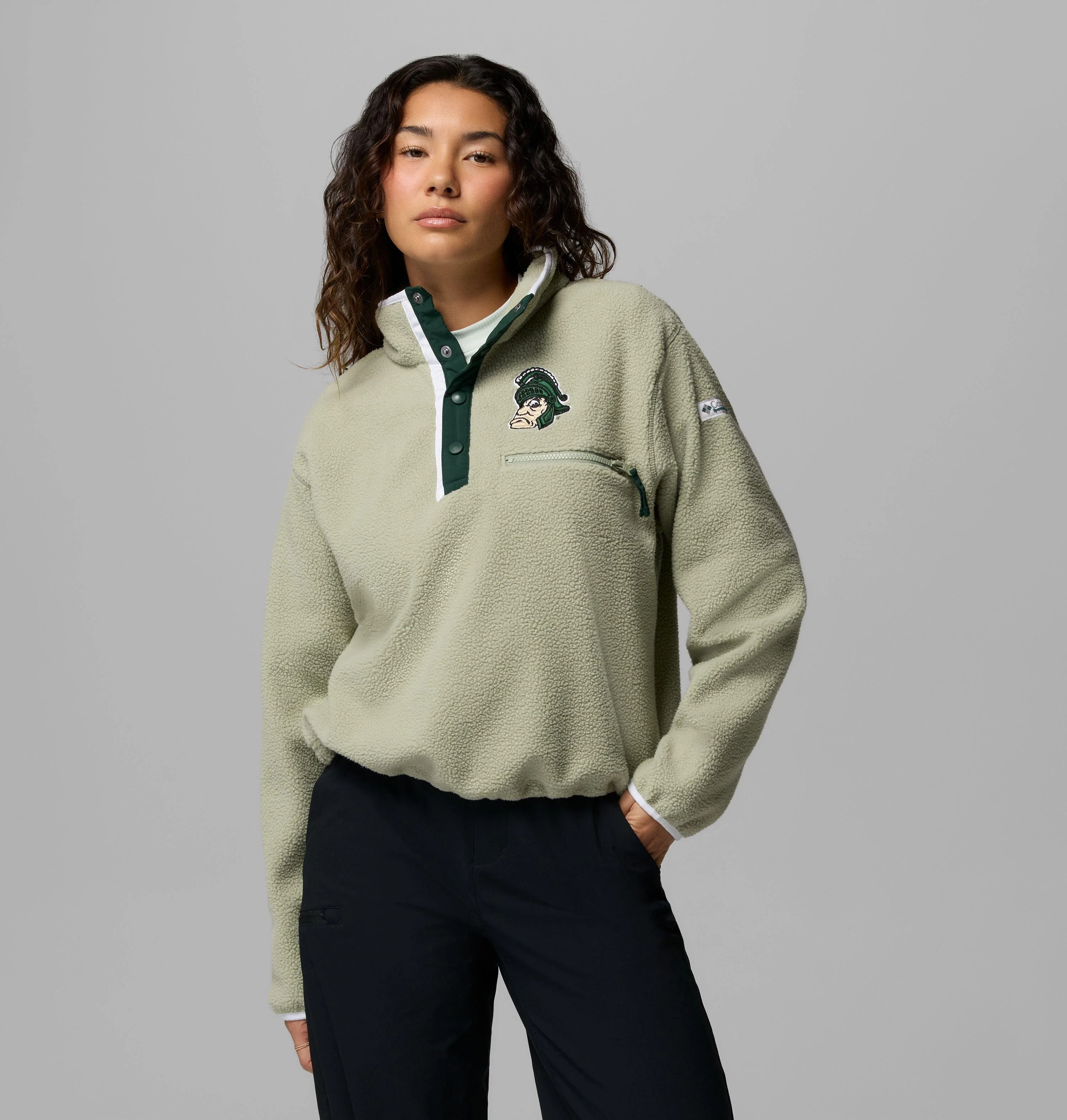 Women's Collegiate Helvetia Cropped Half Snap Fleece - Michigan State - 1