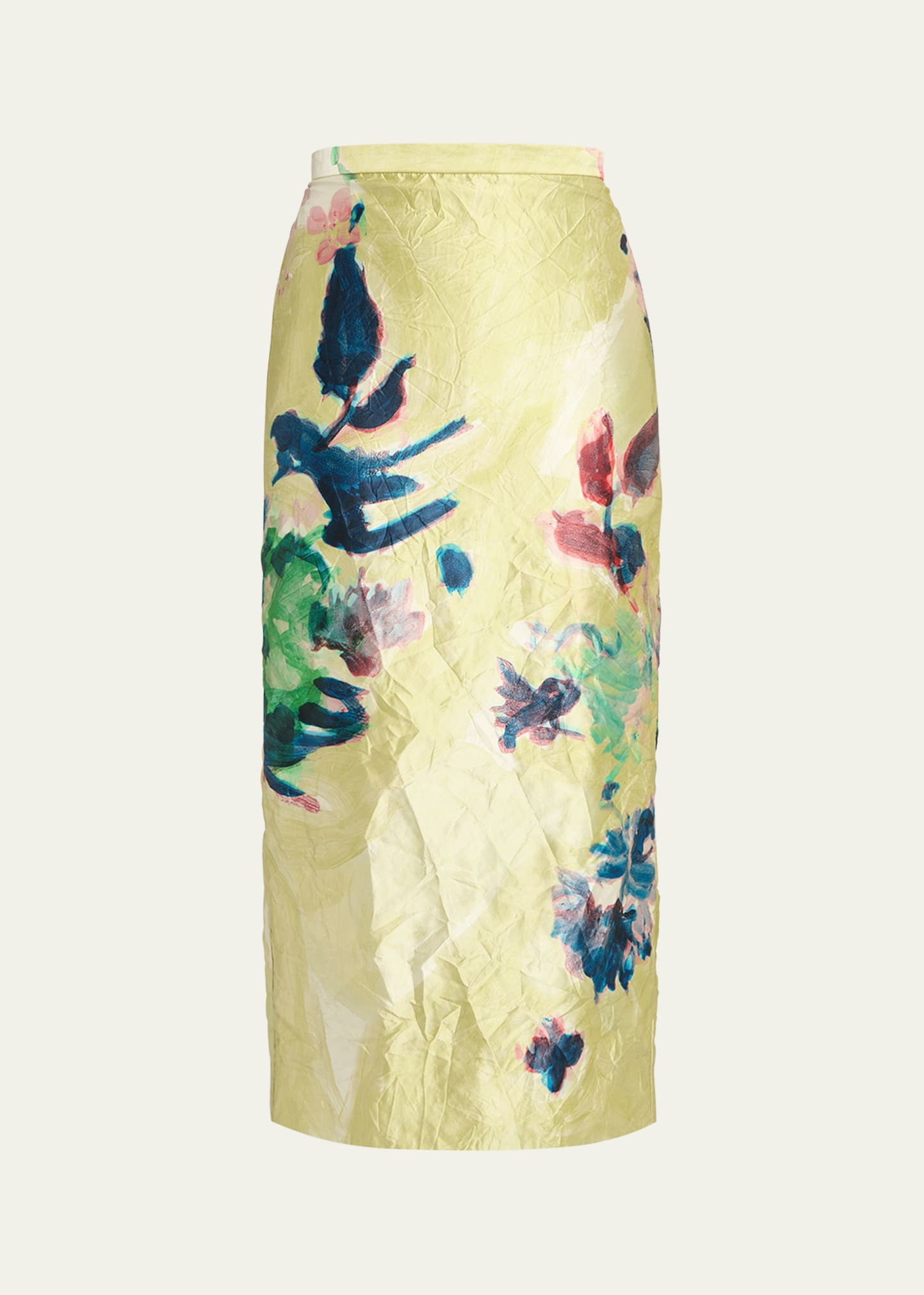 Crinkled Satin Midi Pencil Skirt - 1