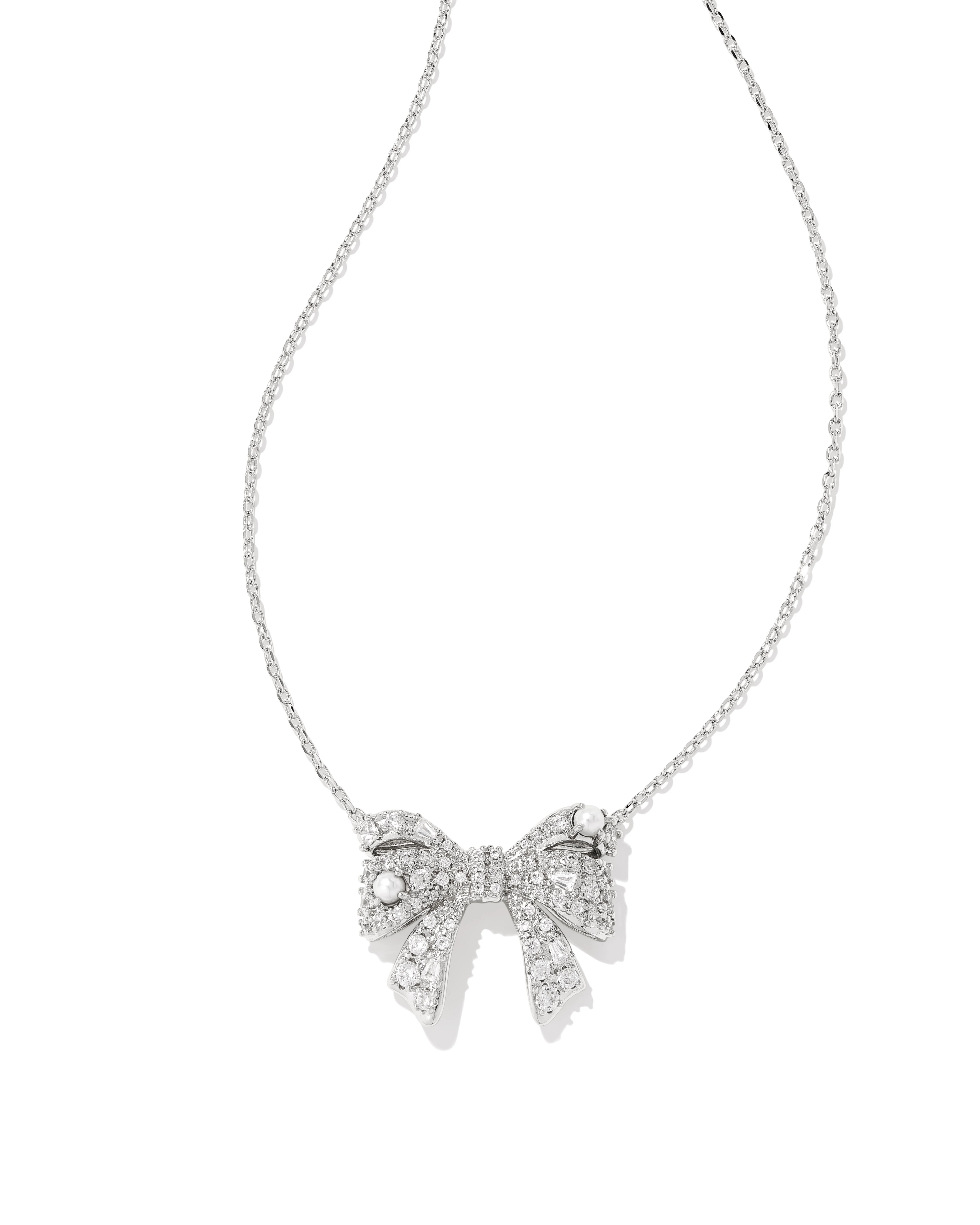 Krista Silver Bow Short Pendant Necklace in White Mix - 1