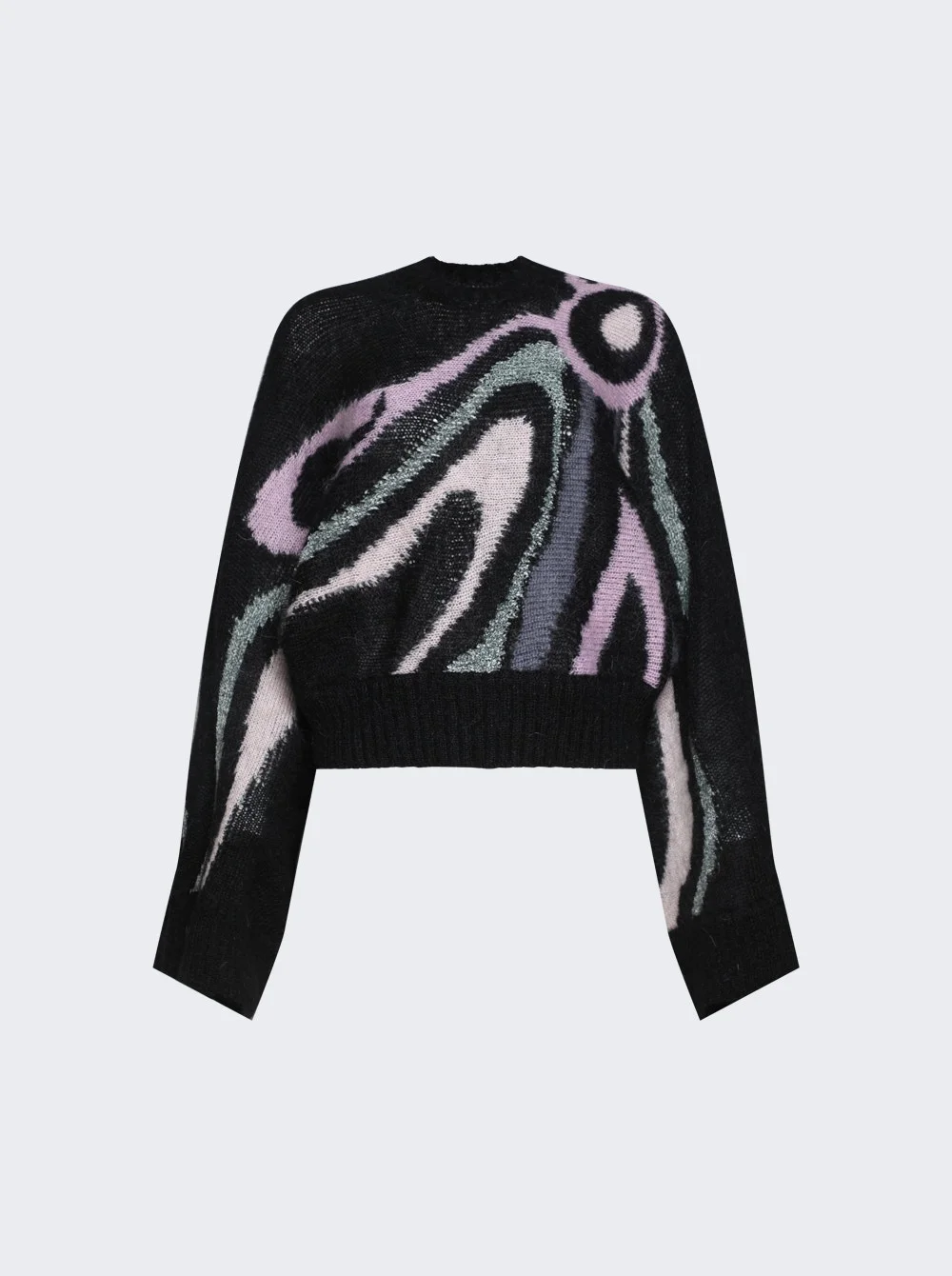 Cropped Sweater With Marmo Print Inlay Black And Pink - 1