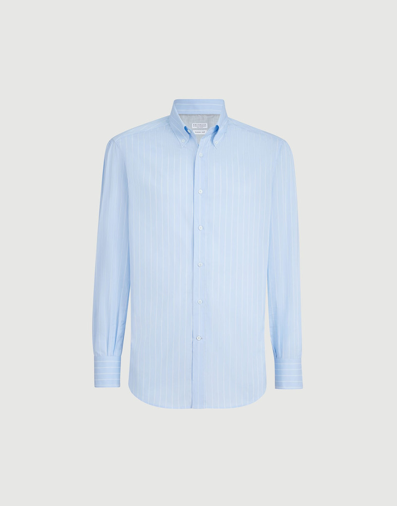 Striped poplin basic fit shirt with button-down collar 1