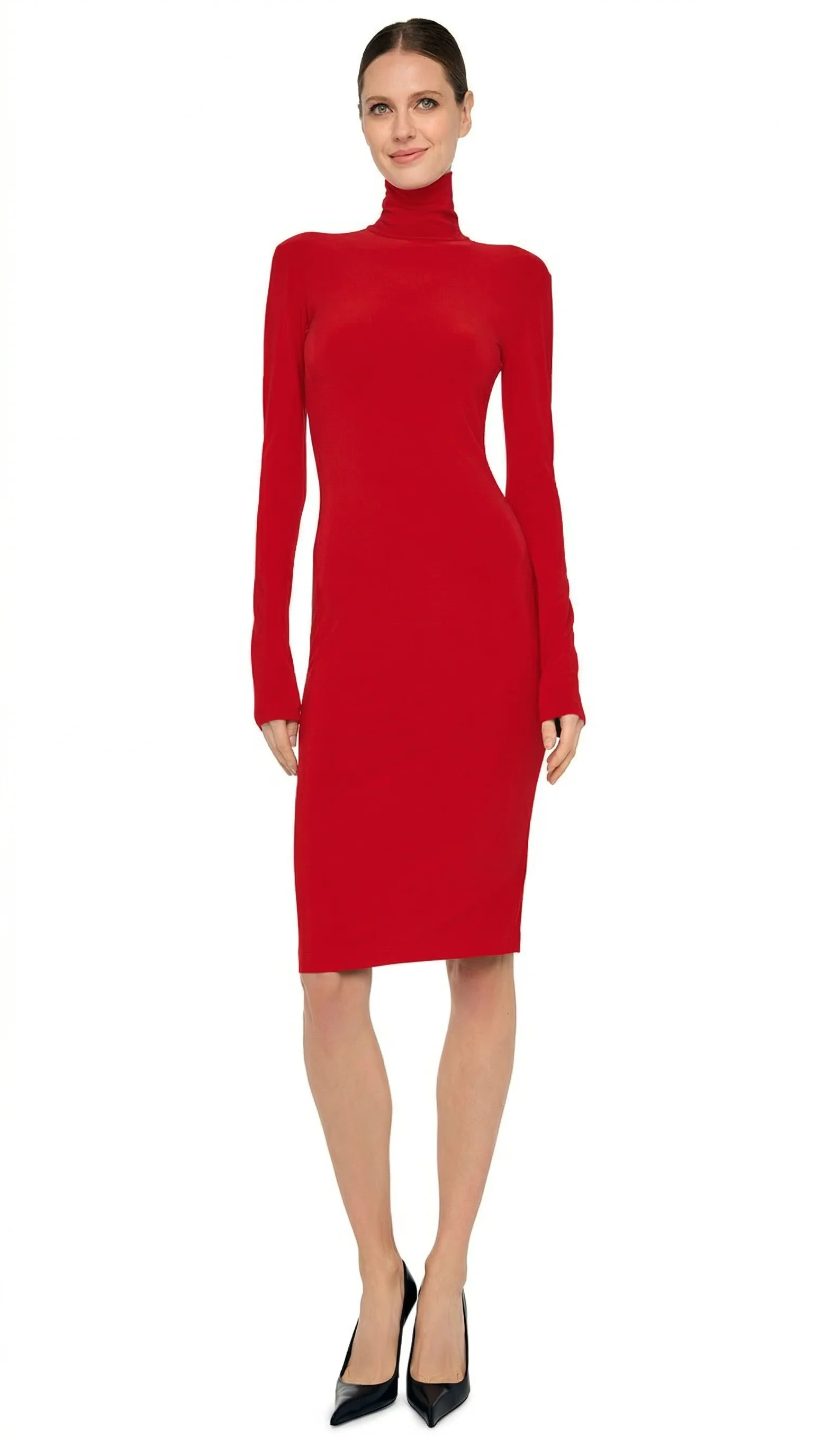LONG SLEEVE TURTLENECK DRESS TO KNEE - 1