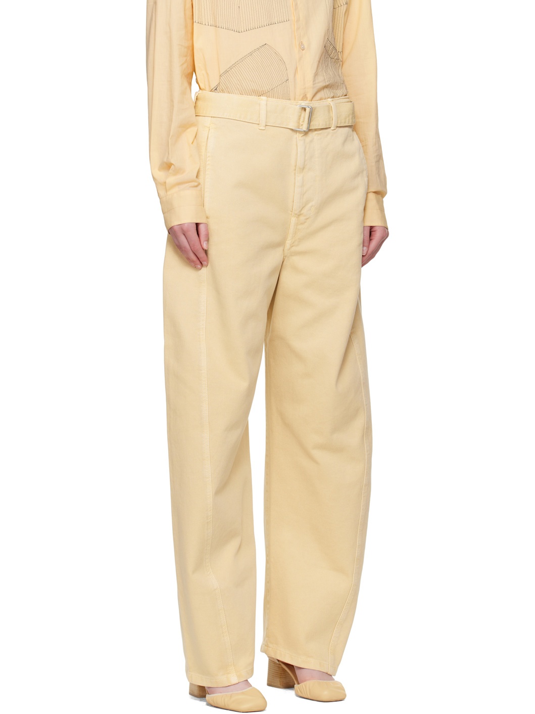 Yellow Twisted Belted Jeans - 2