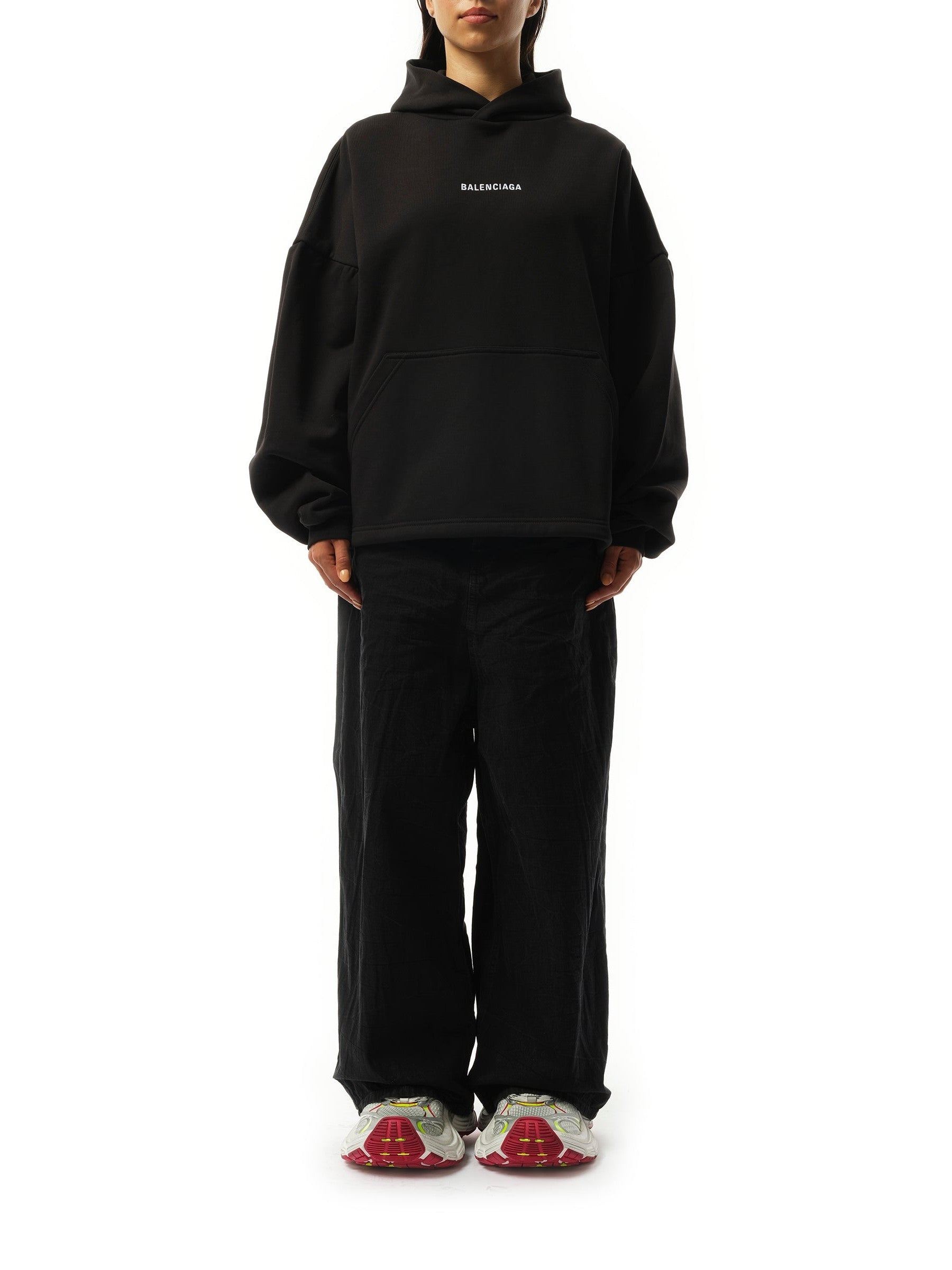Logo Embroidered Hoodie in Black/White - 4