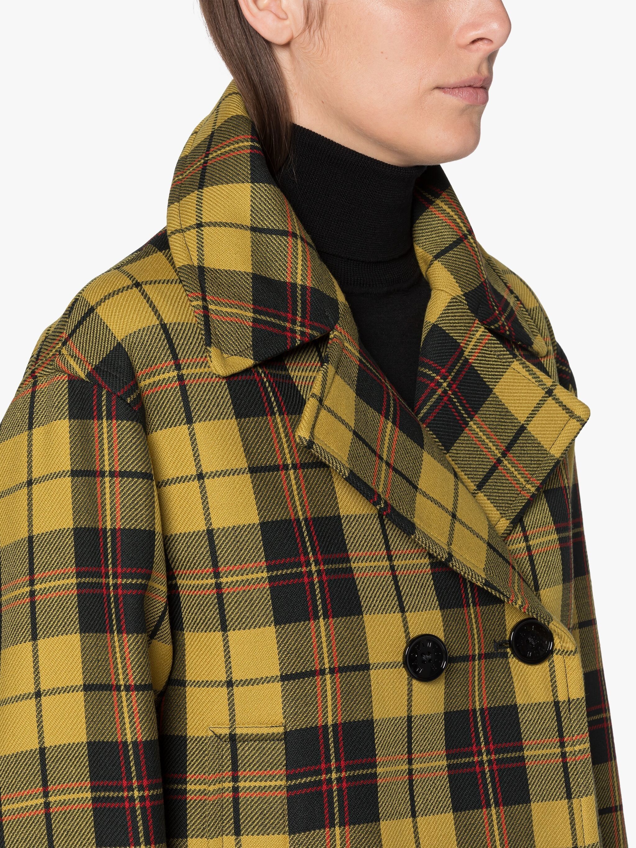 FIONA YELLOW TARTAN WOOL & SILK PEA COAT - 5