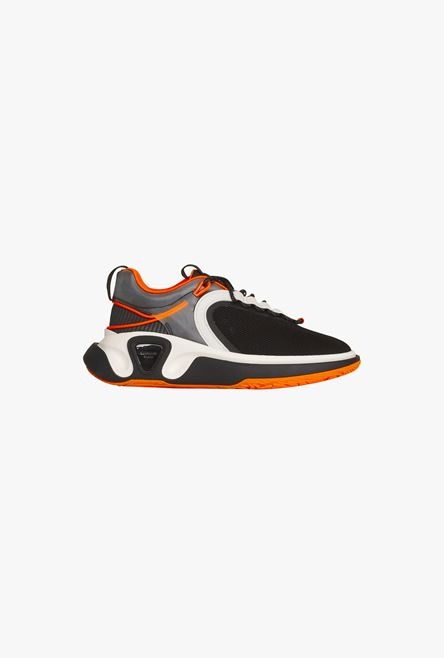 White, black and orange gummy leather and mesh B-Runner sneakers - 1