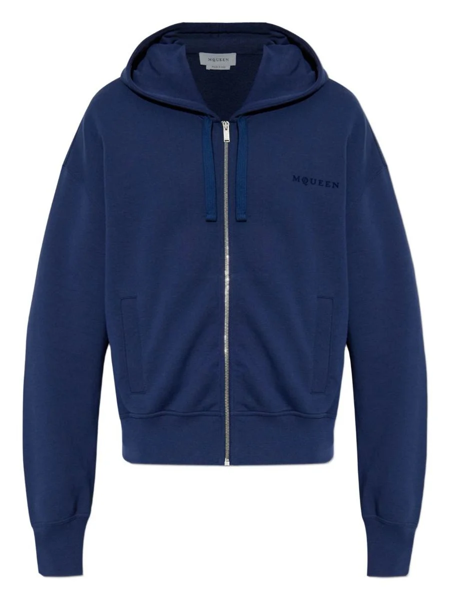 Alexander McQueen Blue Hoodie With Logo - 1