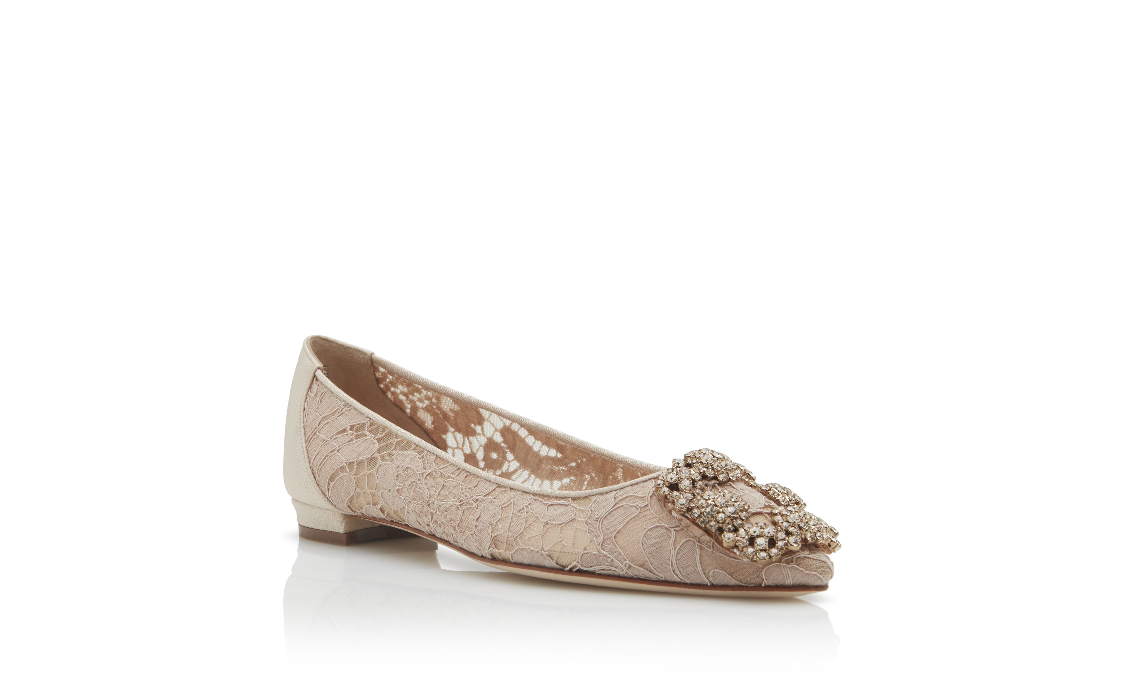 Pink Champagne Lace Jewel Buckle Flat Shoes - 3