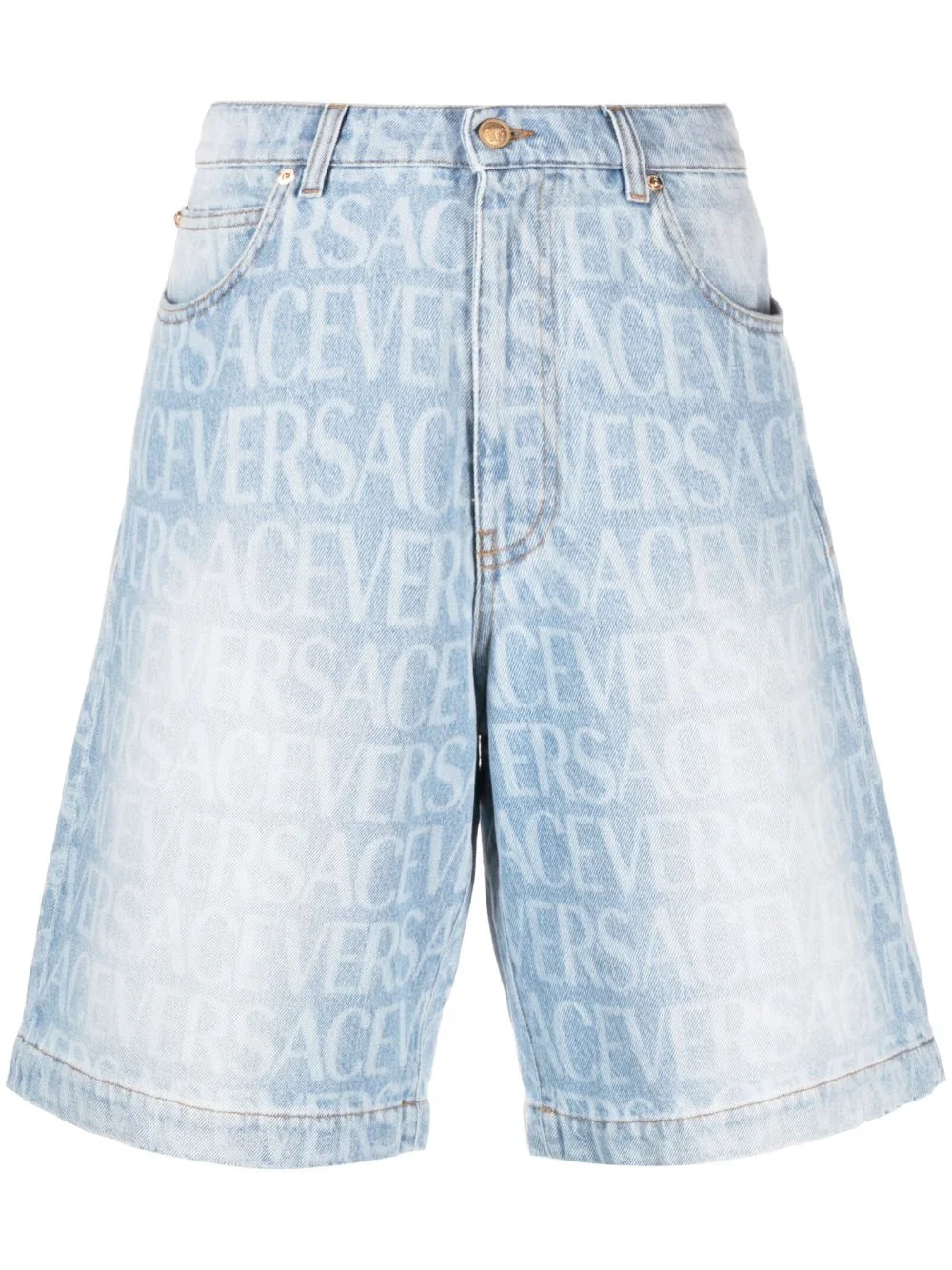 logo-print denim shorts - 1