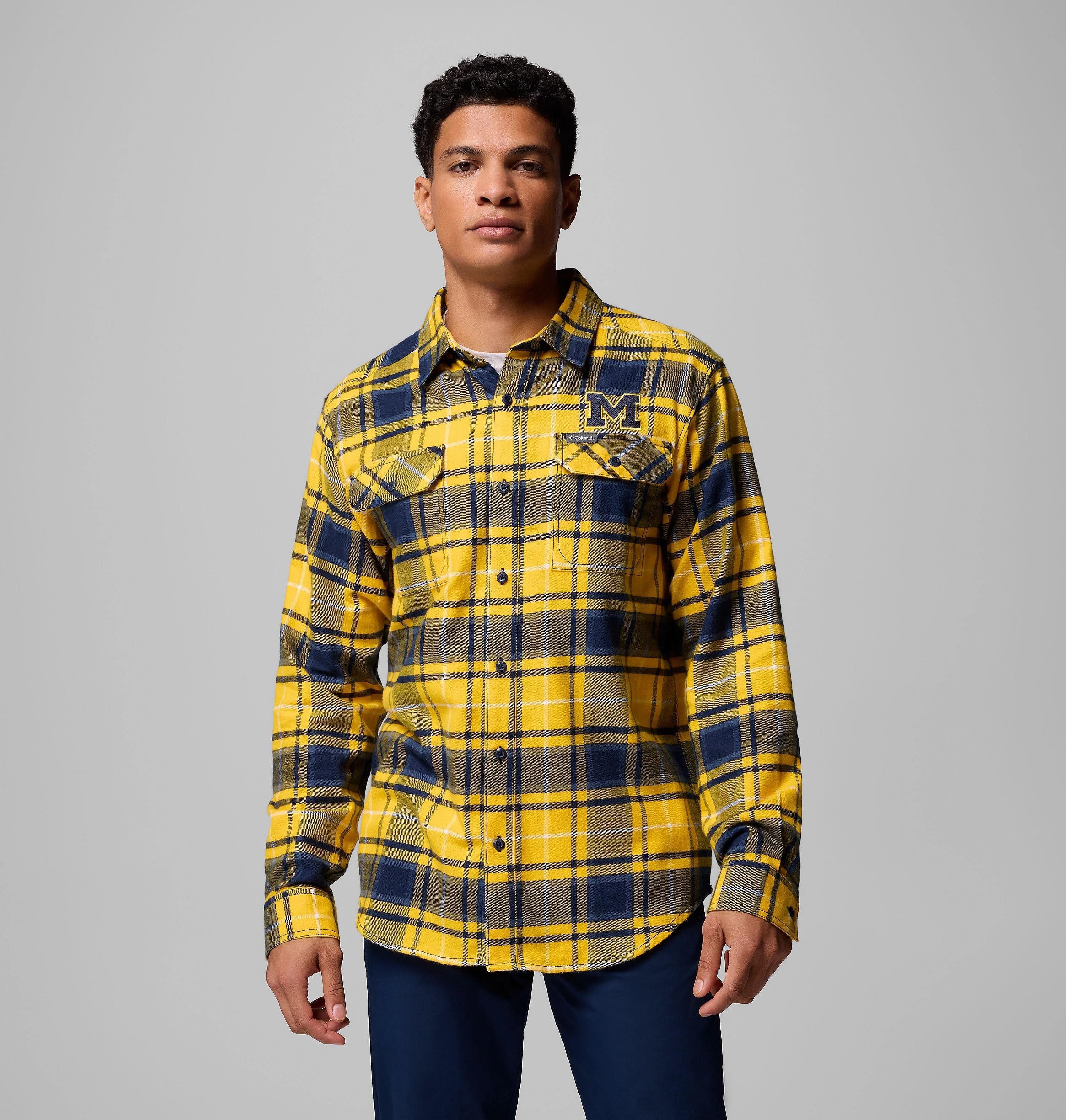 Men's Collegiate Flare Gun Flannel Long Sleeve Shirt - Michigan - 1