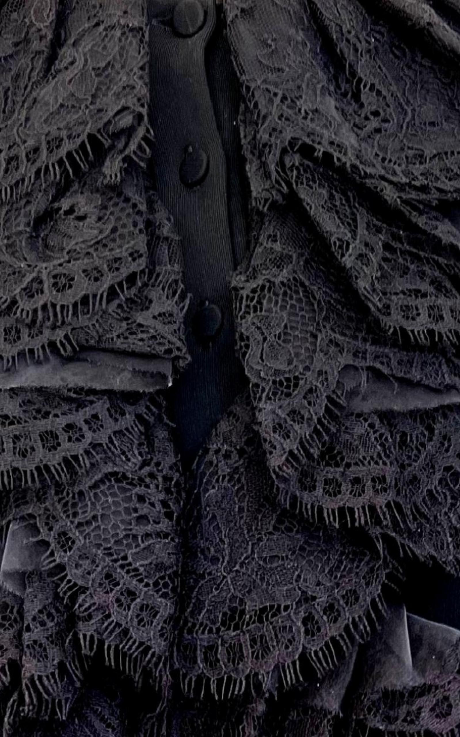 Black Ruffle Lace Mini Dress - 3