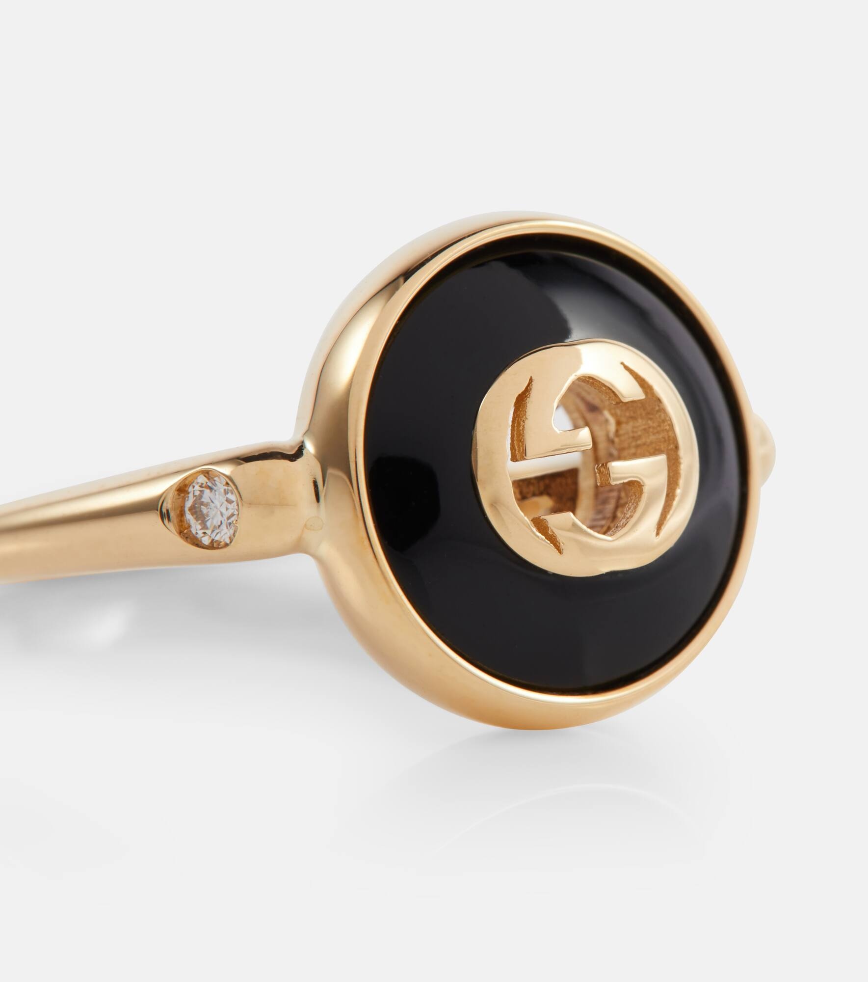 Interlocking G 18kt gold ring with onyx and white diamonds - 3