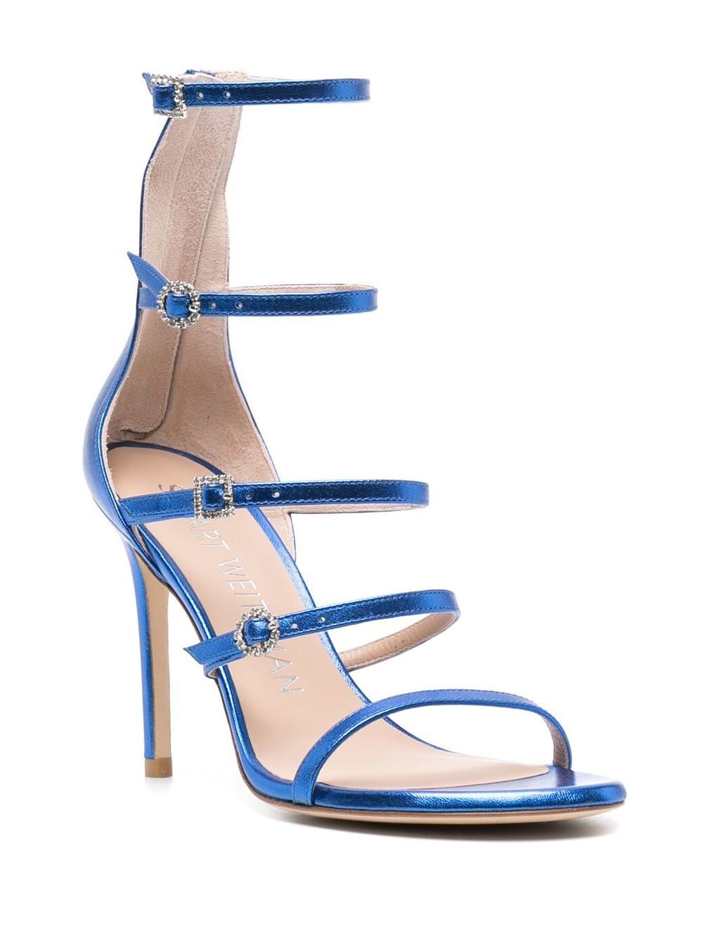 100mm crystal-buckle metallic sandals - 2