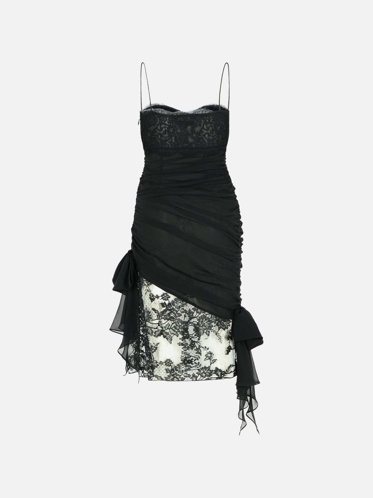 BLACK SILK MINI DRESS - 3