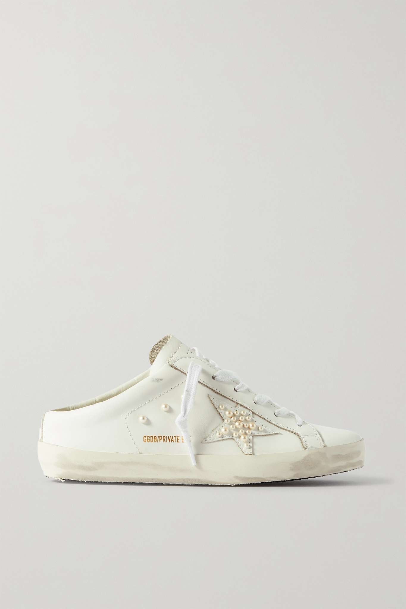 Superstar Sabot  faux pearl-embellished distressed leather slip-on sneakers - 1