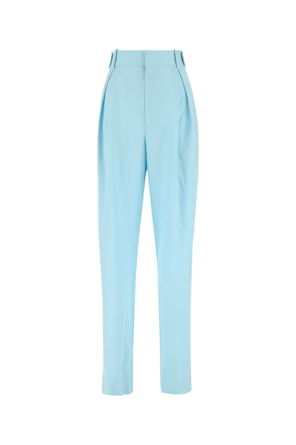 Bottega Veneta Women Pastel Light-Blue Wool Wide-Leg Pant - 1
