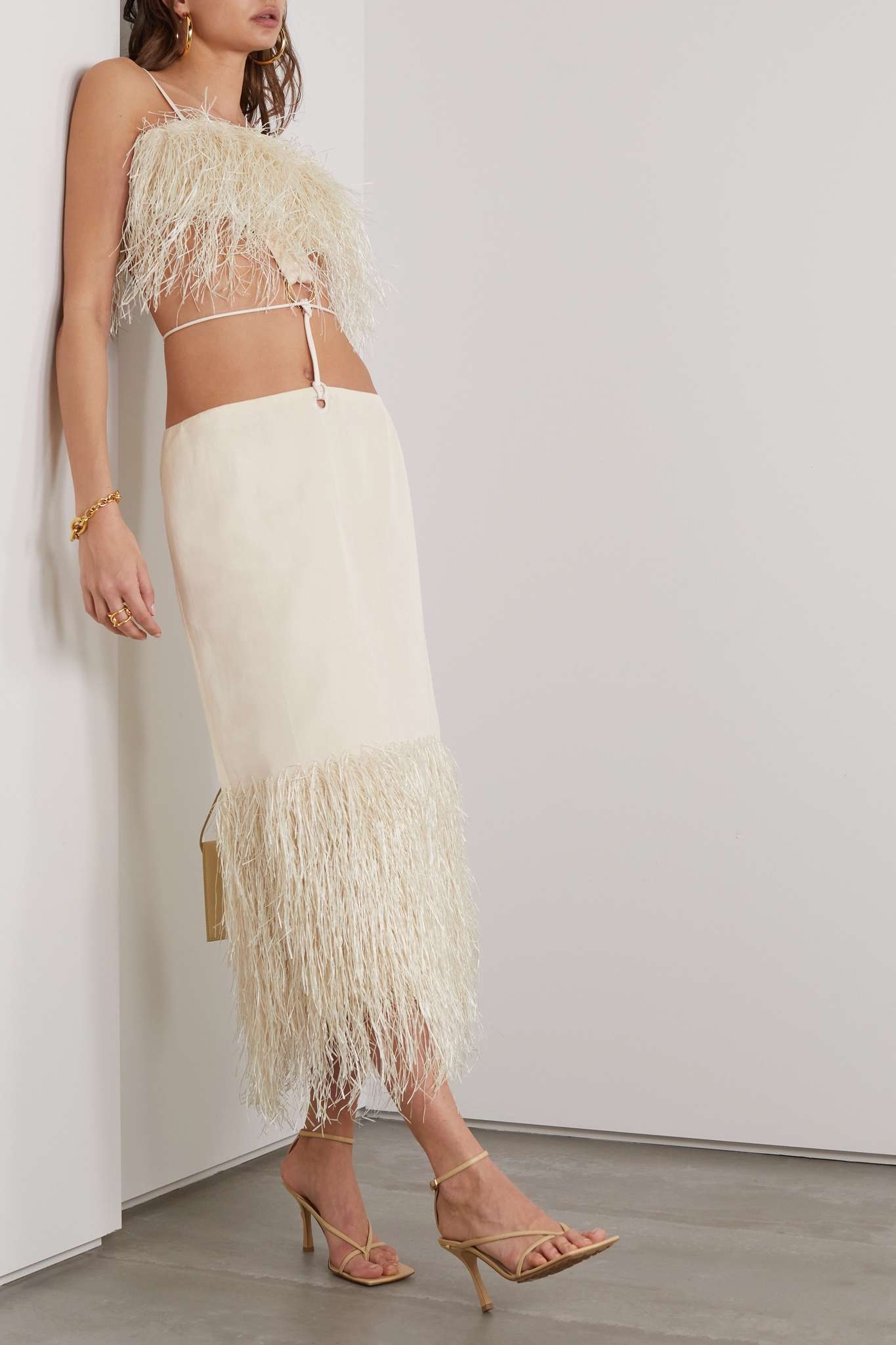 Cutout leather and raffia-trimmed cotton-blend canvas midi dress - 2