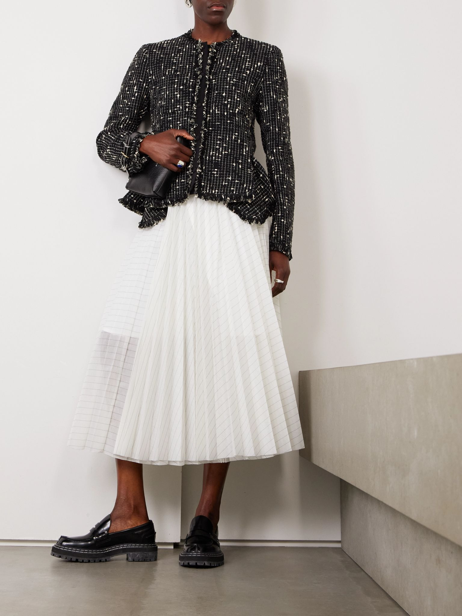 Verneuil Fringed linen and cotton-blend tweed jacket Black - 2