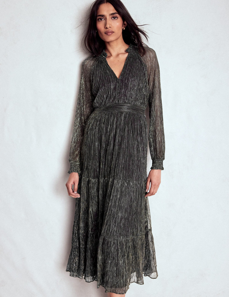 Lucille Smocked Sparkle Dress-Black and Gold 6