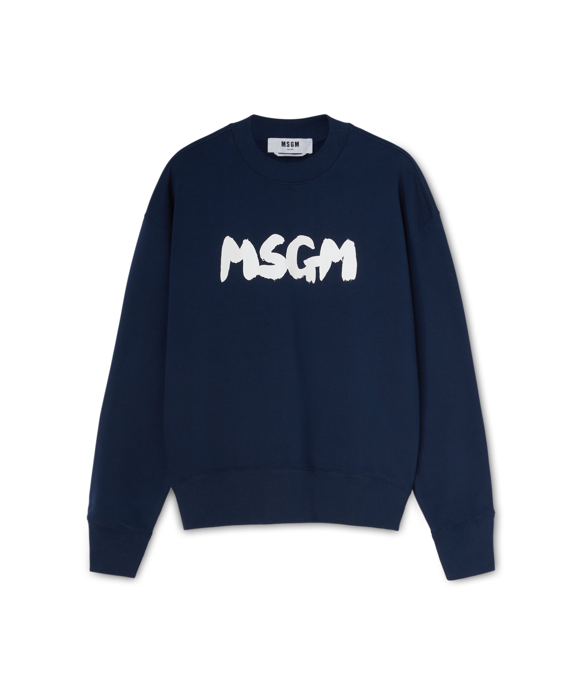 Cotton crewneck sweatshirt with brushstroke logo - 1