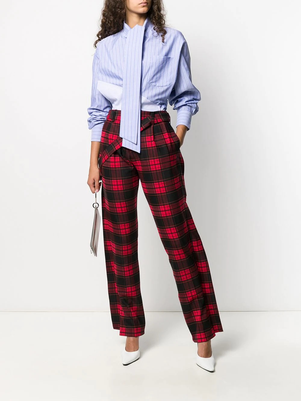 checked denim trousers - 2