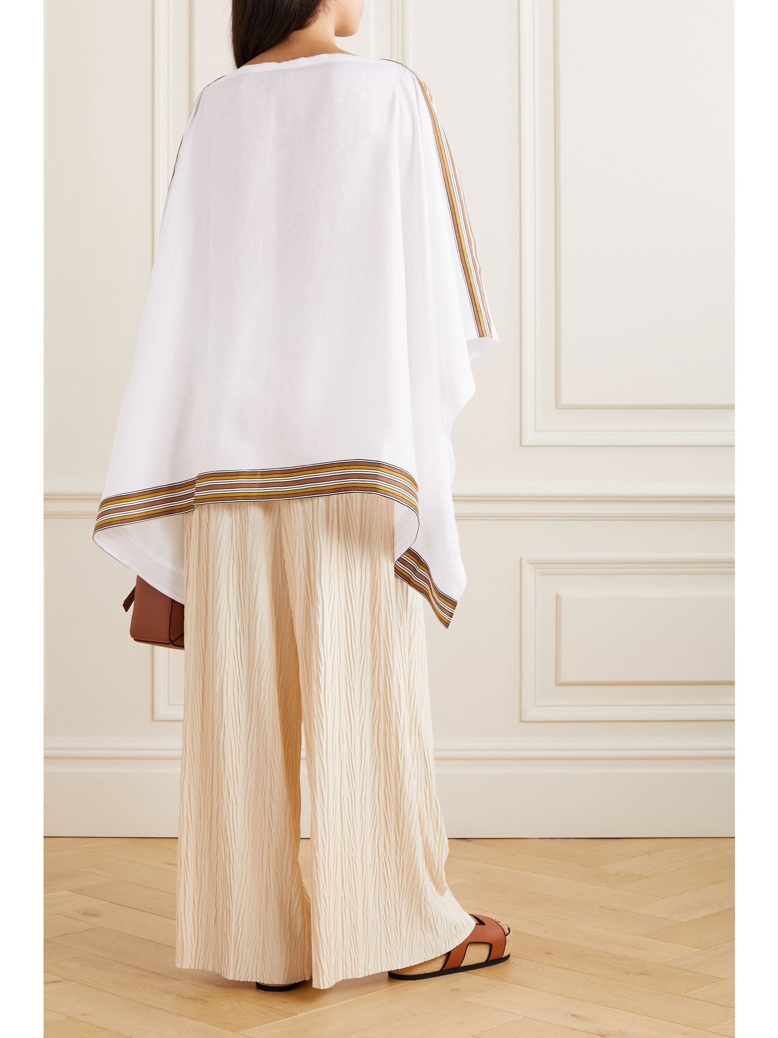 The Suitcase striped linen poncho White - 3