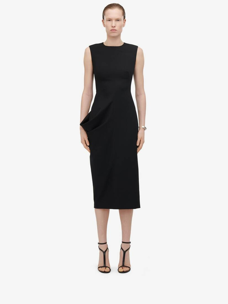 Women's Drape Detail Pencil Dress in Black 1
