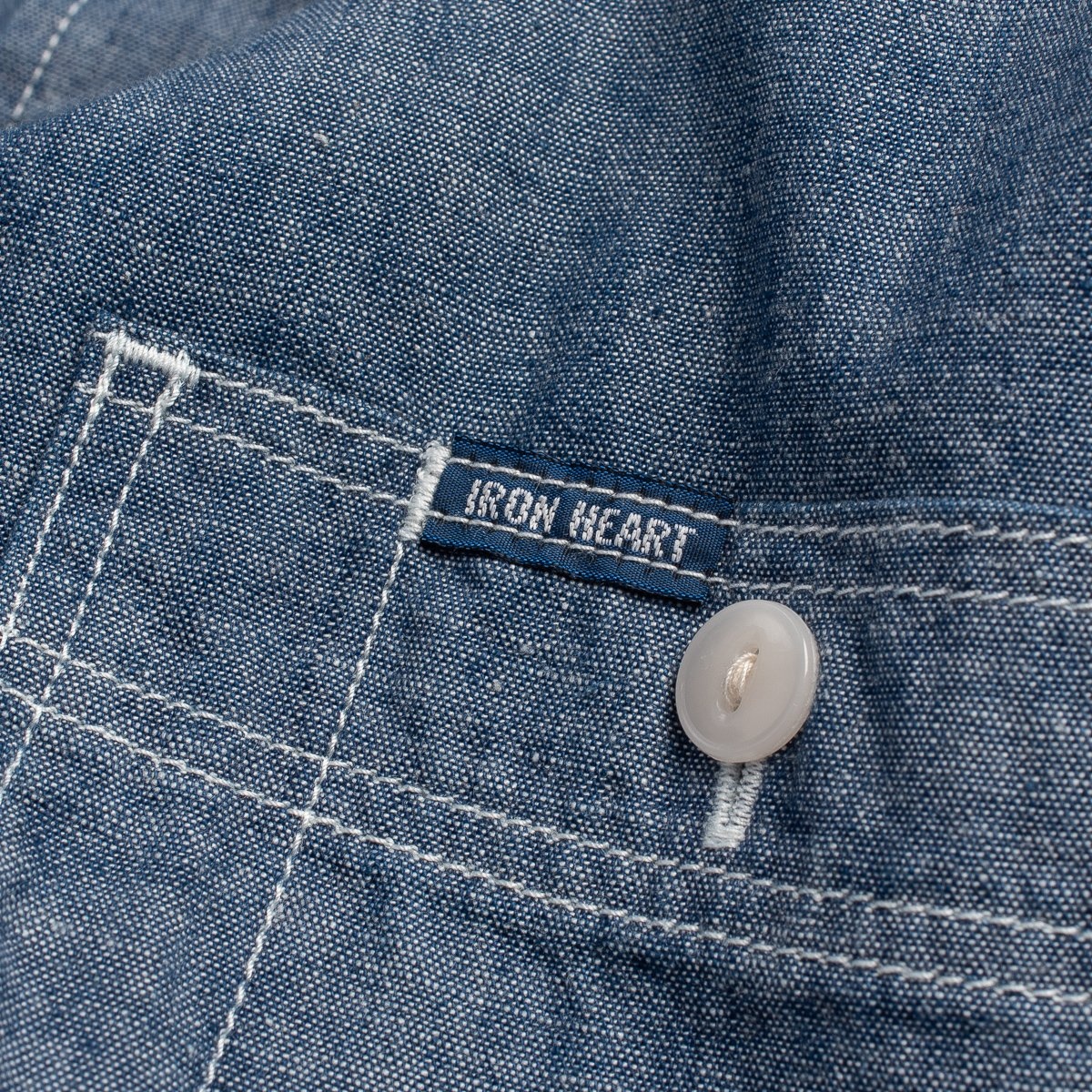 IHSH-285-IND 5.5oz Selvedge Chambray Short Sleeved Work Shirt - Indigo - 7