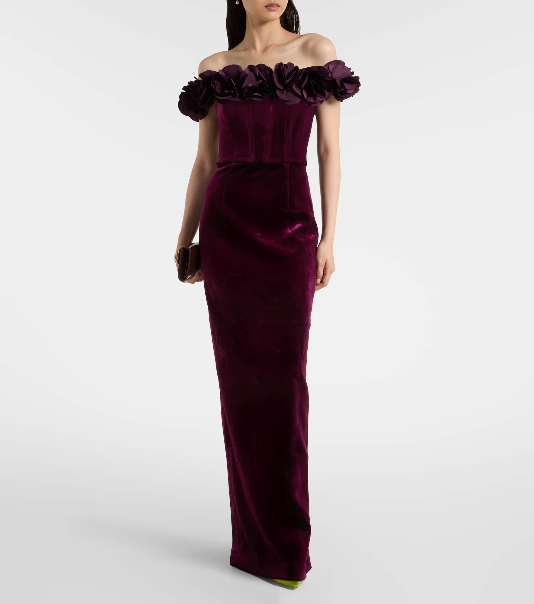 Charles off-shoulder velvet gown - 2