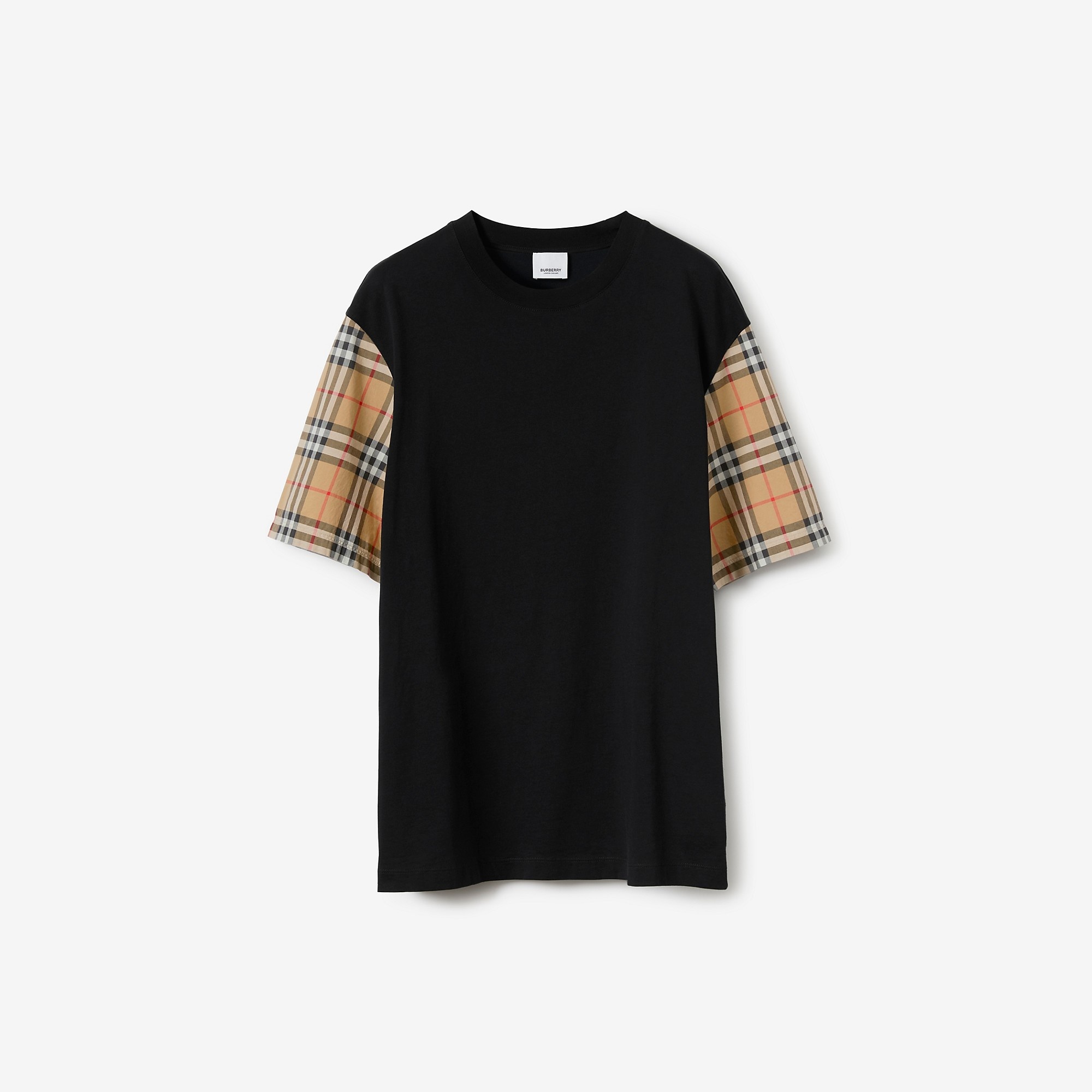 Vintage Check Sleeve Cotton Oversized T-shirt - 1