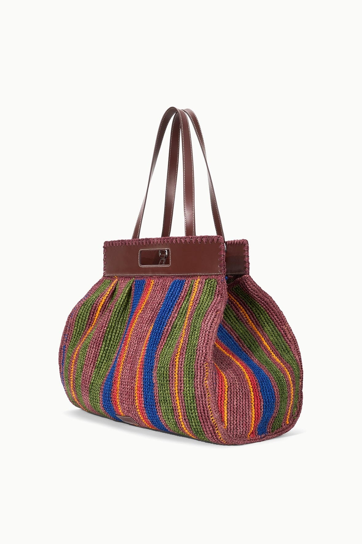 STAUD RUE TOTE BAG JUNGLE STRIPE RAFFIA - 5